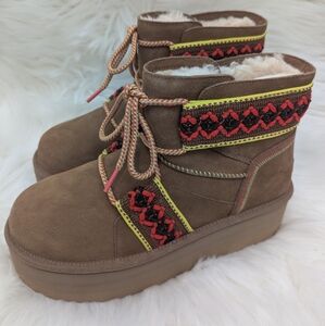 UGG CLASSIC MINI II BRAID PLATFORM CHESTNUT BOOTS - WOMEN'S new